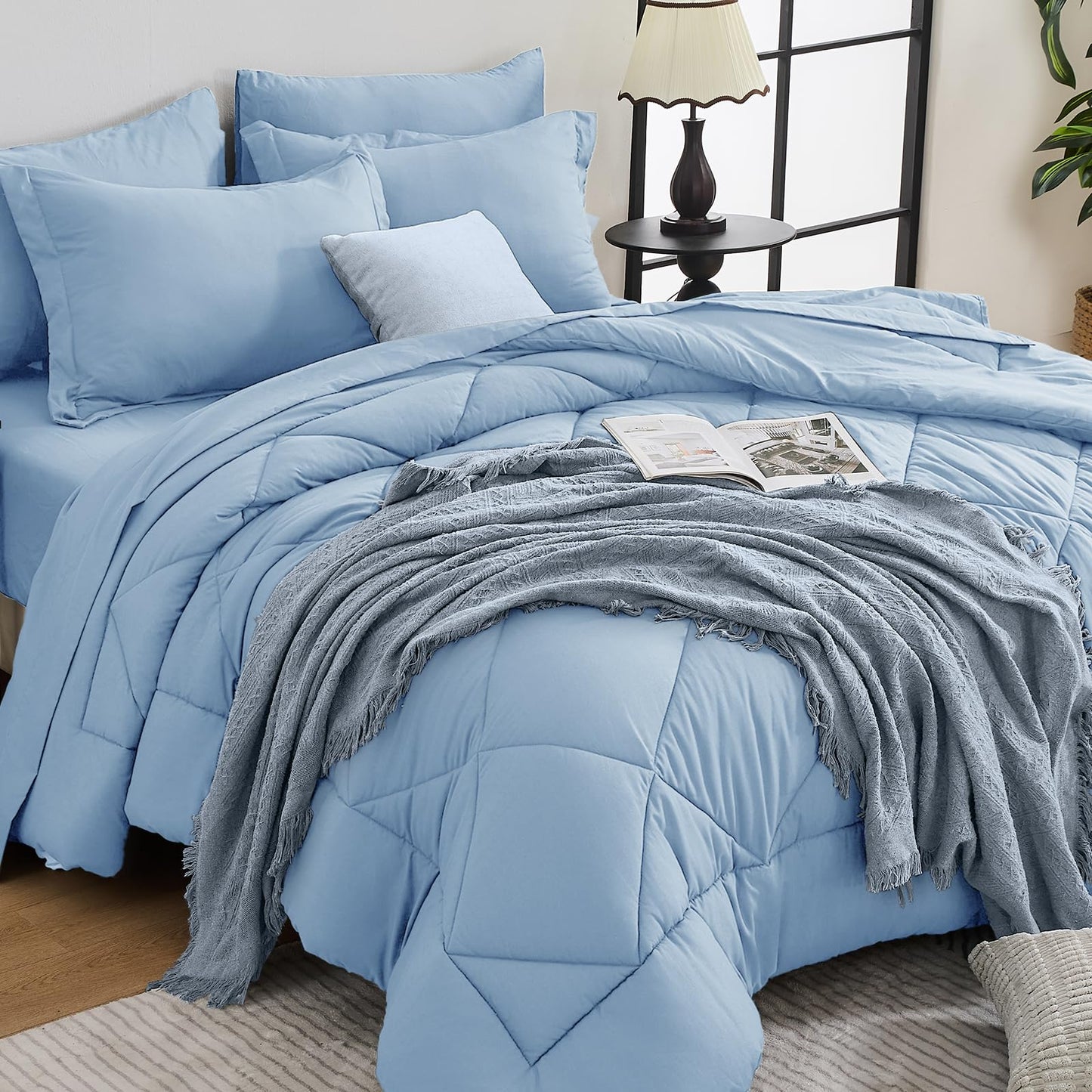 Comforter Set 7 Piece Bed in a Bag All Season Down Alternative Bedding
