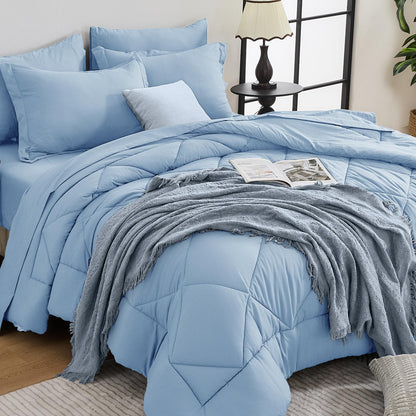 Comforter Set 7 Piece Bed in a Bag All Season Down Alternative Bedding