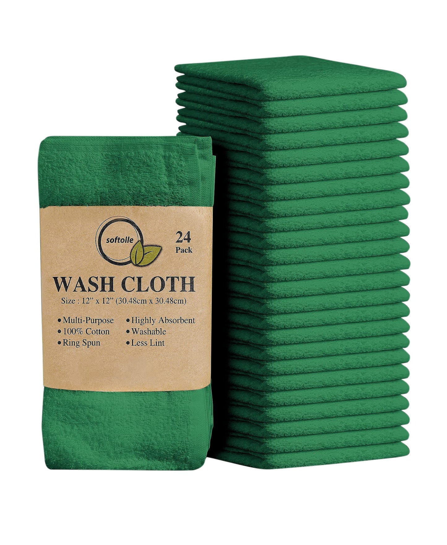 Cotton Washcloth Set 24 Pack Soft Absorbent Face Towels Ring Spun 12x12
