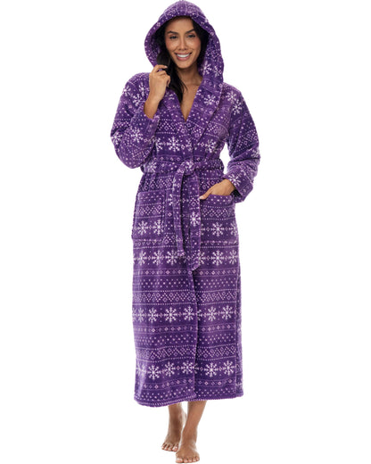 Plush Fleece Hooded Bathrobe Women Long Plus Size Soft Lounge Robe