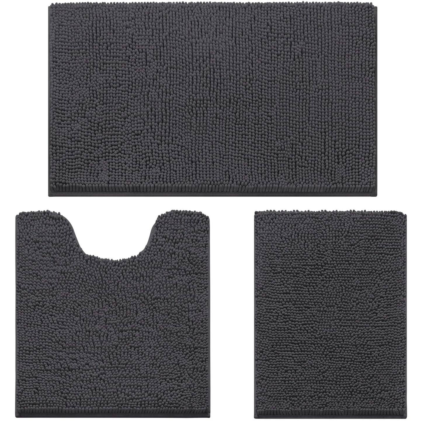 Chenille Bathroom Rug Set 3 Piece Ultra Soft Non Slip Absorbent Bath Mat