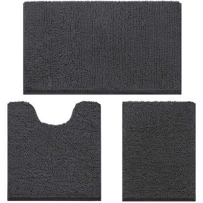 Chenille Bathroom Rug Set 3 Piece Ultra Soft Non Slip Absorbent Bath Mat
