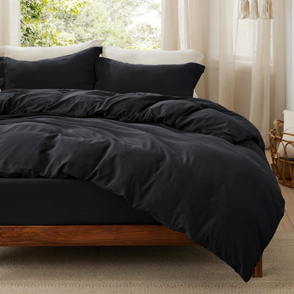 Soft Prewashed Duvet Cover Set Zipper Closure Pillow Covers Lightweight Bedding