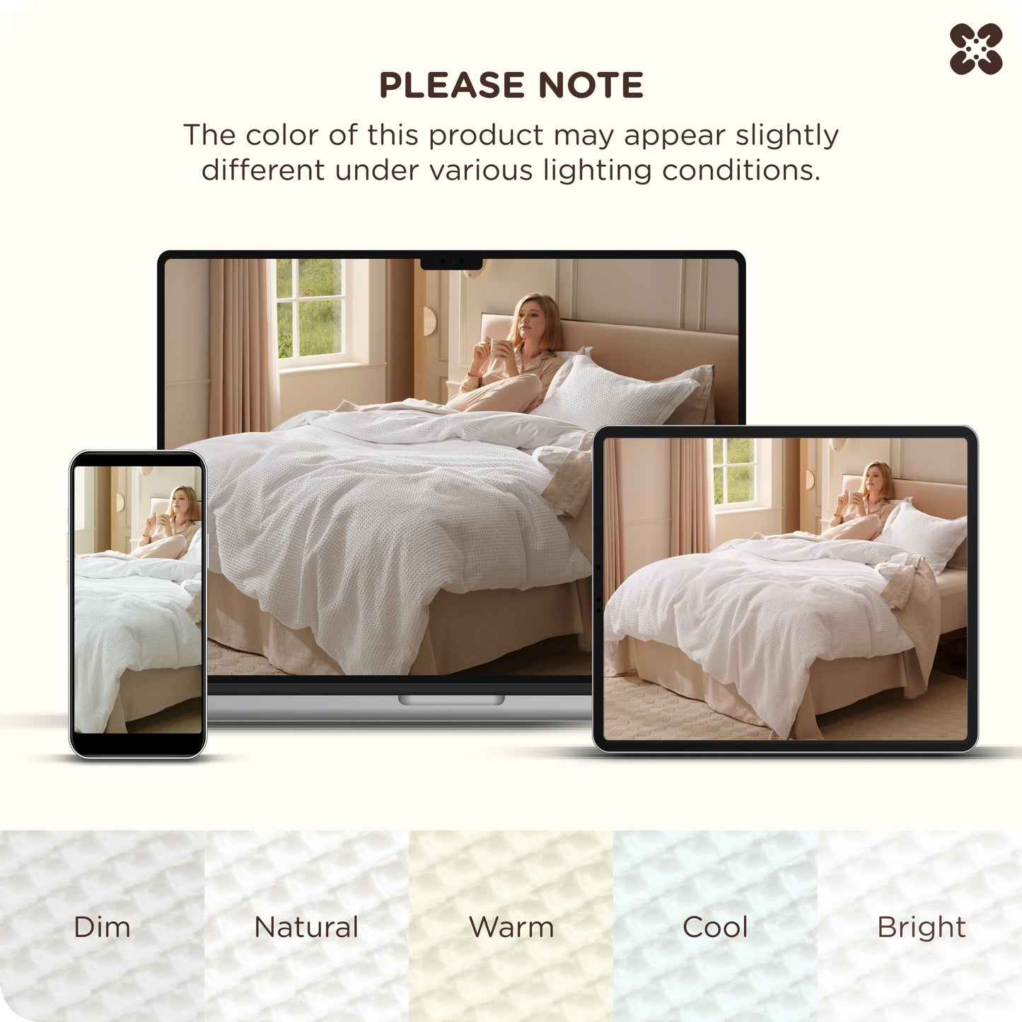 Cotton Waffle Weave Duvet Cover Set 100% Breathable All Season Bedding