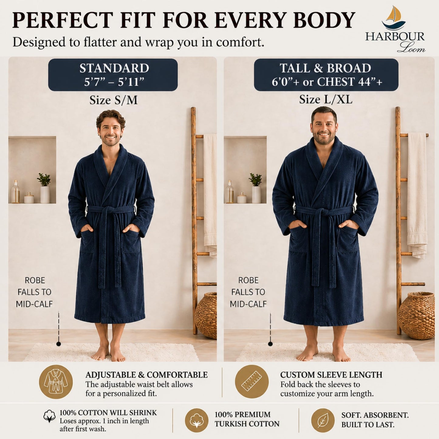 Turkish Cotton Terry Bathrobe Men Soft Absorbent Spa Hotel Robe