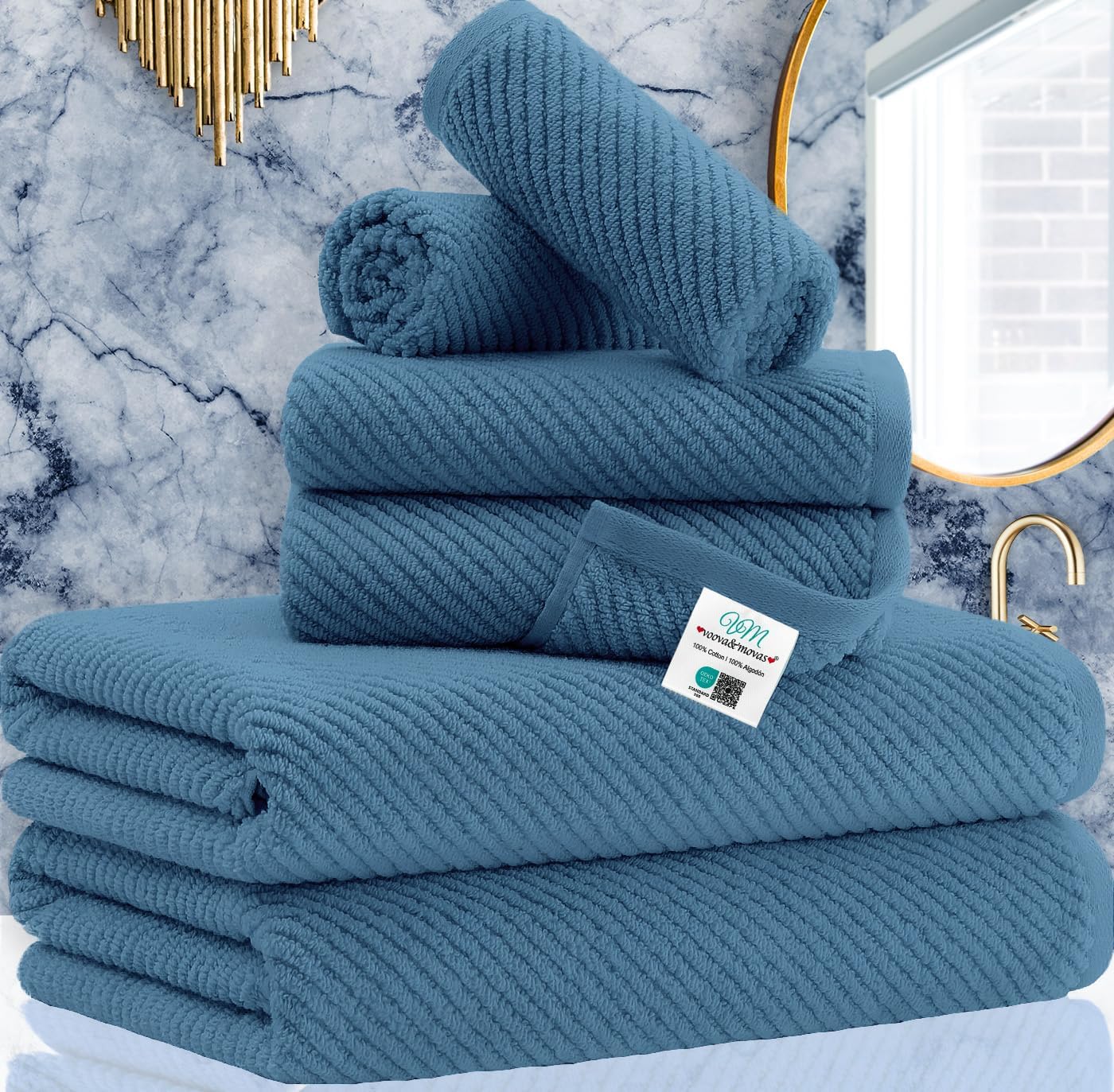Cotton Bath Towel Set 6 Piece Soft Quick Dry Bathroom Towels Large Gift Set