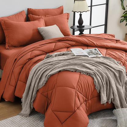 Comforter Set 7 Piece Bed in a Bag All Season Down Alternative Bedding