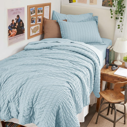 Seersucker Comforter Set 7 Piece All Season Bed in a Bag Bedding Set