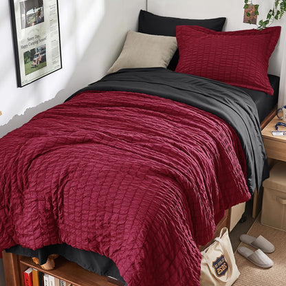 Seersucker Comforter Set 7 Piece All Season Bed in a Bag Bedding Set