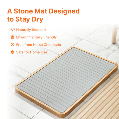 Diatomaceous Earth Stone Bath Mat Bamboo Trim Quick Dry Non Slip Bathroom Mat