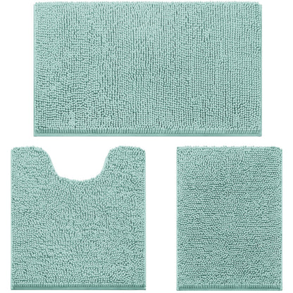 Chenille Bathroom Rug Set 3 Piece Ultra Soft Non Slip Absorbent Bath Mat