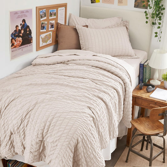 Seersucker Comforter Set 7 Piece All Season Bed in a Bag Bedding Set