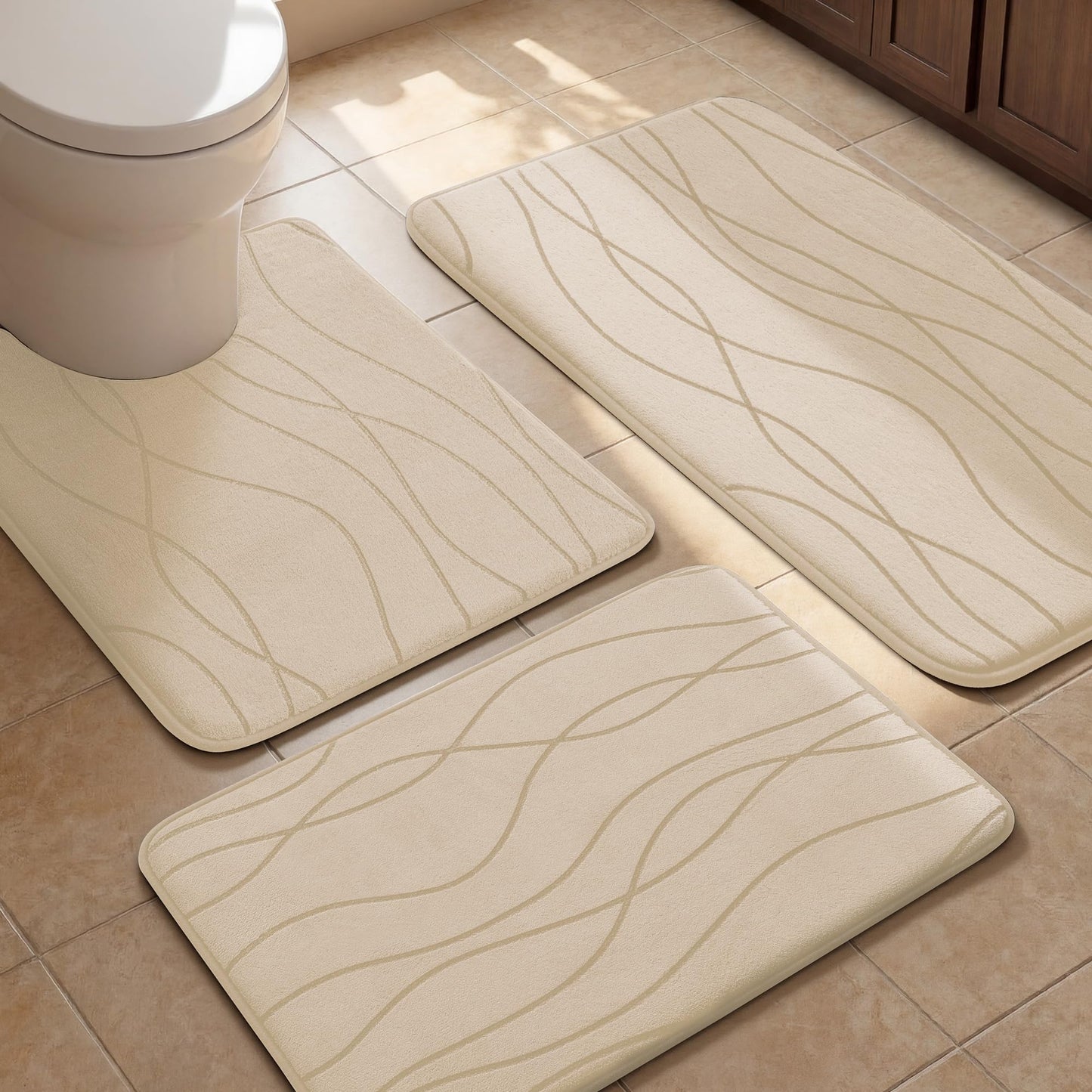 Memory Foam Bath Rug Set Non Slip Absorbent Quick Dry Bathroom Mat