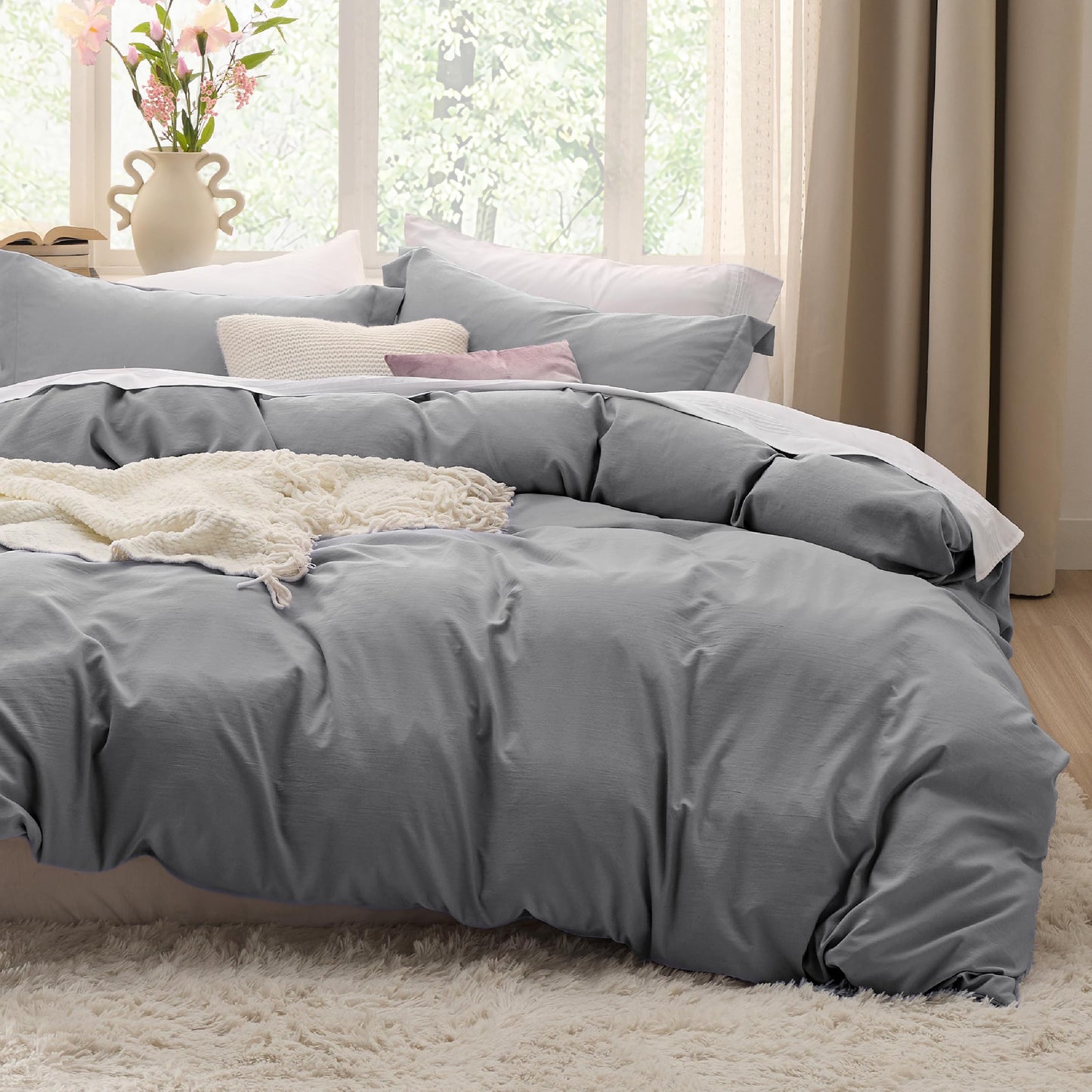 Soft Prewashed Duvet Cover Set Zipper Closure Pillow Covers Lightweight Bedding