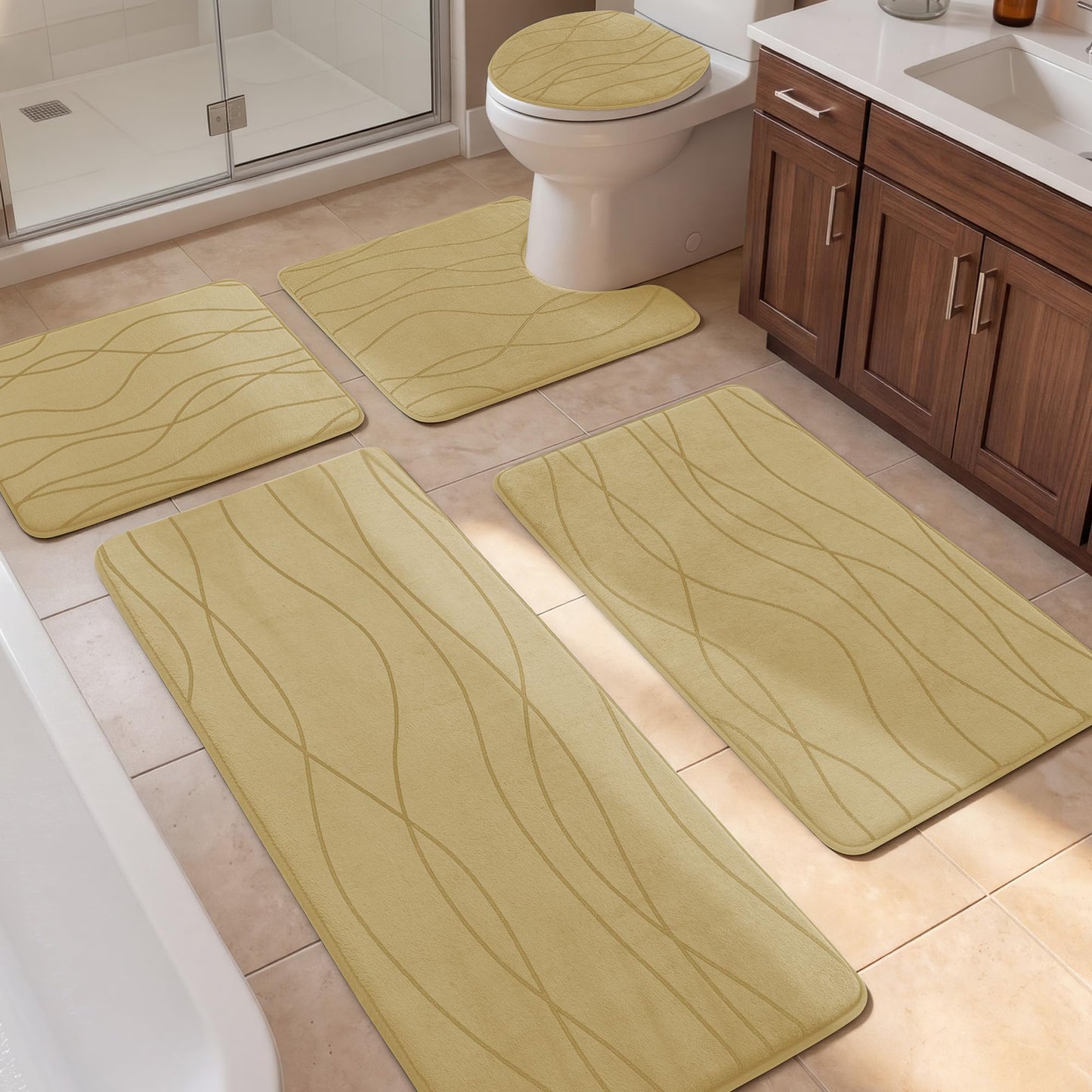 Memory Foam Bath Rug Set Non Slip Absorbent Quick Dry Bathroom Mat