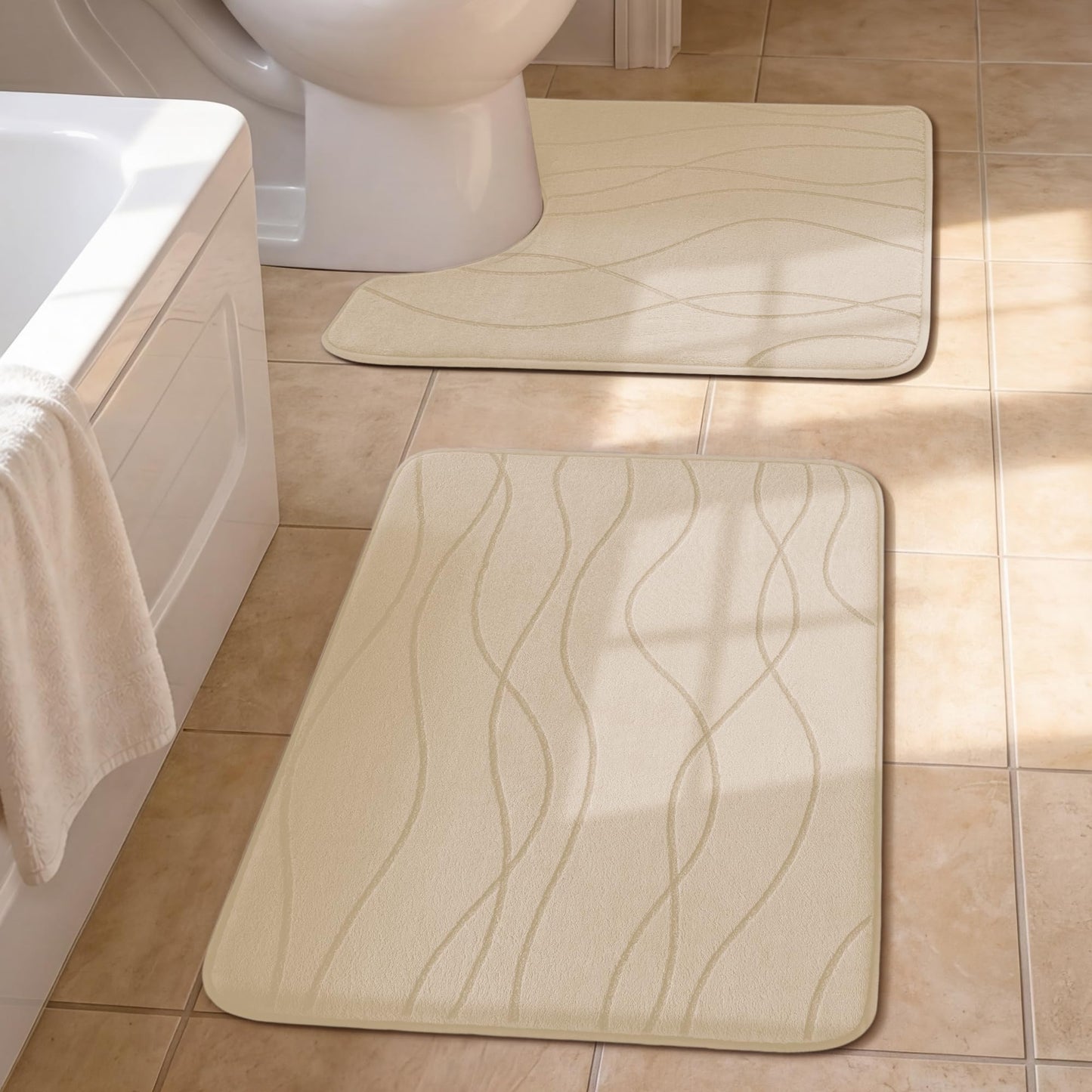 Memory Foam Bath Rug Set Non Slip Absorbent Quick Dry Bathroom Mat