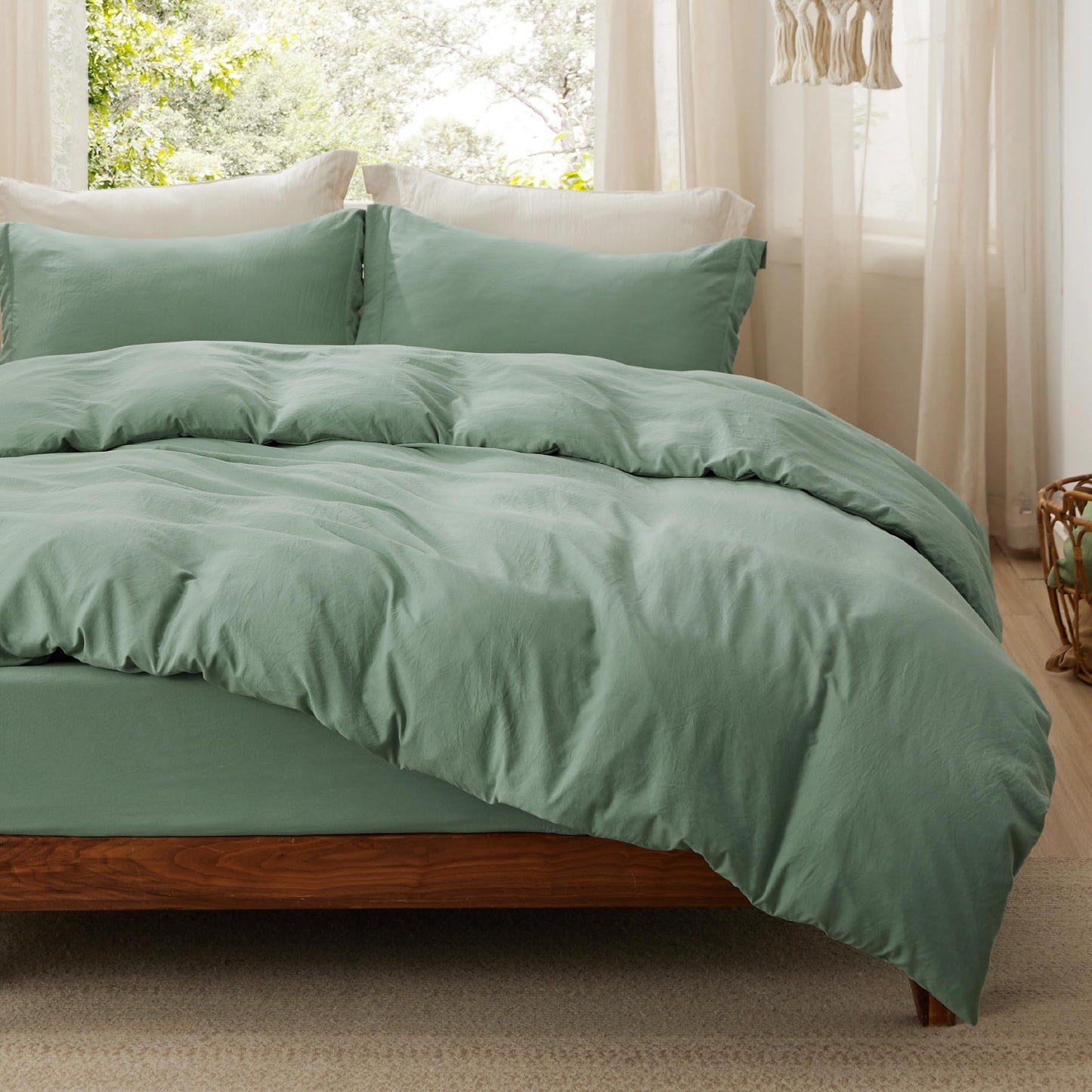 Soft Prewashed Duvet Cover Set Zipper Closure Pillow Covers Lightweight Bedding
