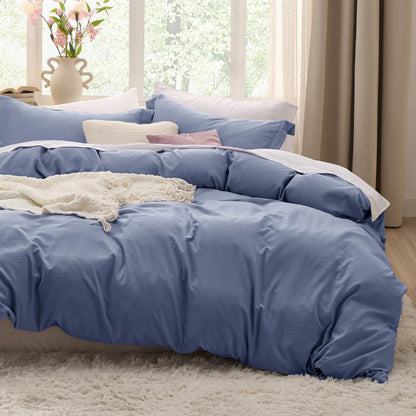 Soft Prewashed Duvet Cover Set Zipper Closure Pillow Covers Lightweight Bedding