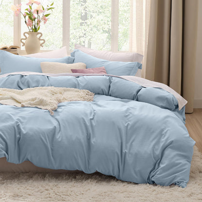 Soft Prewashed Duvet Cover Set Zipper Closure Pillow Covers Lightweight Bedding