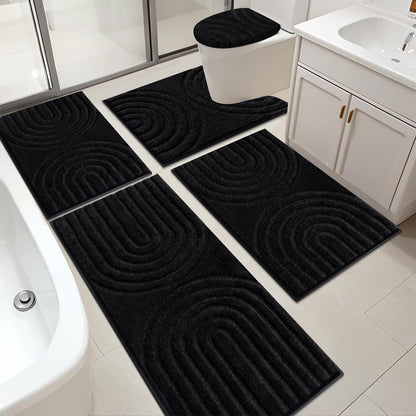 Microfiber Bath Rug Set Non Slip Contour Toilet U Shaped Bathroom Mat