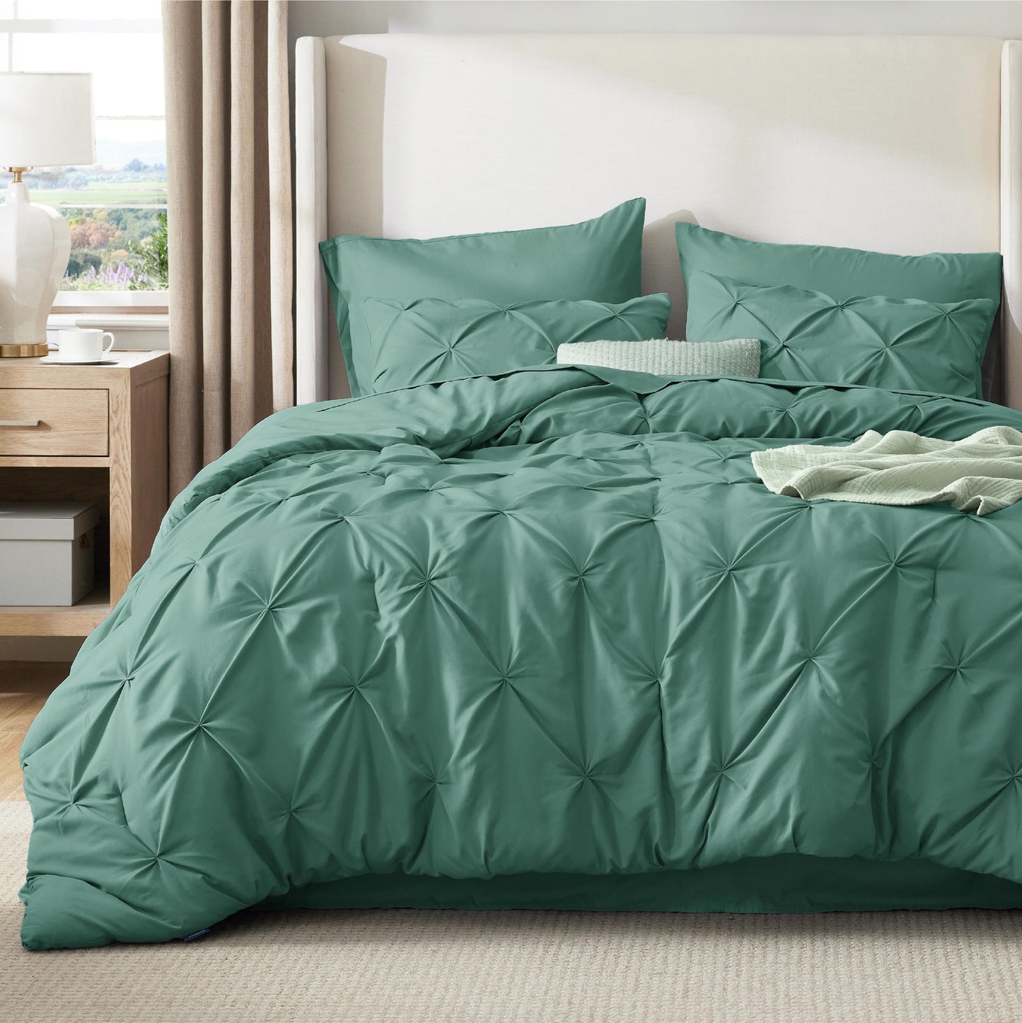 Pintuck Comforter Set Bed in a Bag 7 Piece All Season Bedding