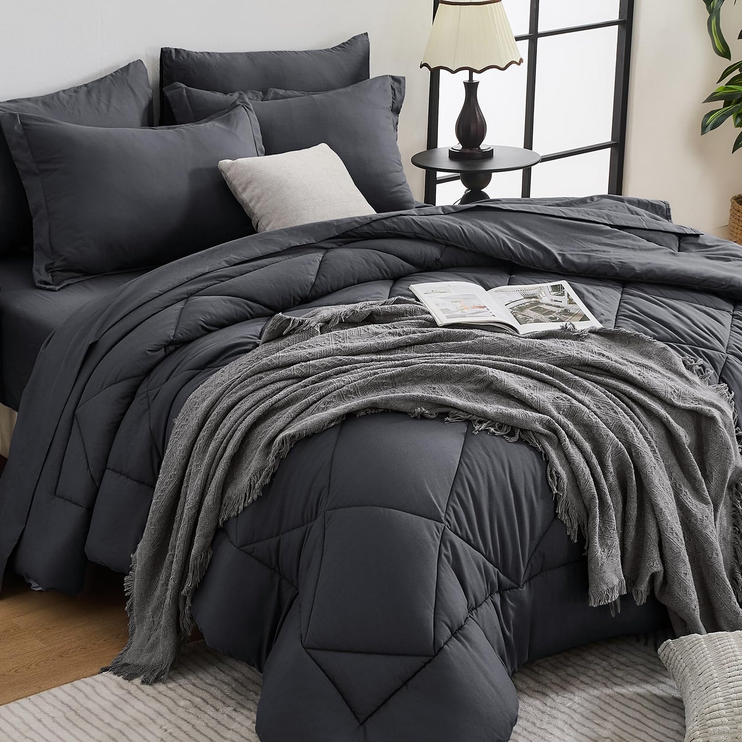 Comforter Set 7 Piece Bed in a Bag All Season Down Alternative Bedding