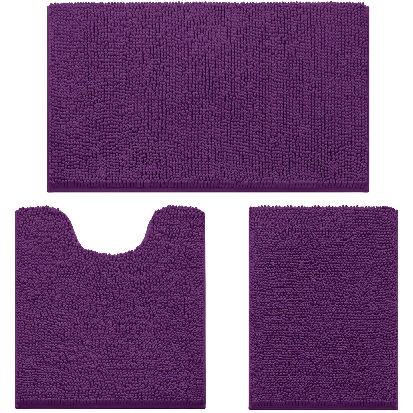 Chenille Bathroom Rug Set 3 Piece Ultra Soft Non Slip Absorbent Bath Mat
