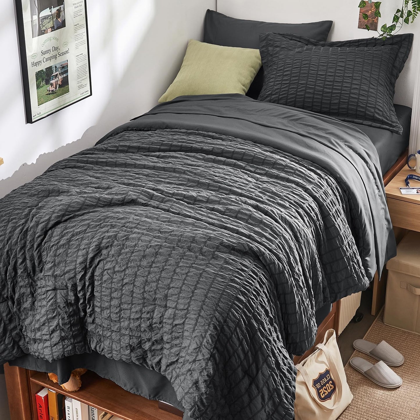 Seersucker Comforter Set 7 Piece All Season Bed in a Bag Bedding Set