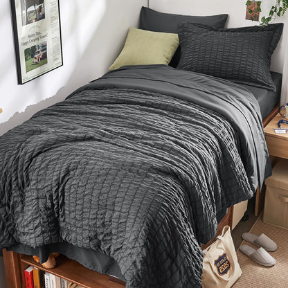Seersucker Comforter Set 7 Piece All Season Bed in a Bag Bedding Set