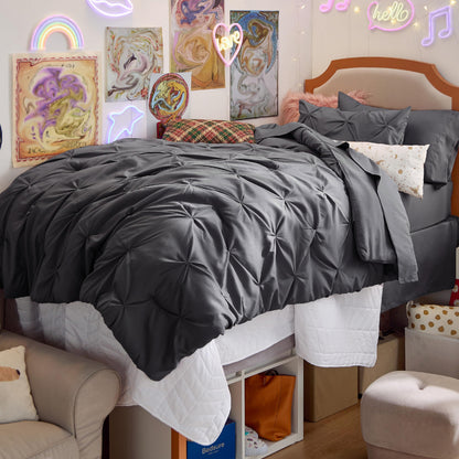 Pintuck Comforter Set Bed in a Bag 7 Piece All Season Bedding