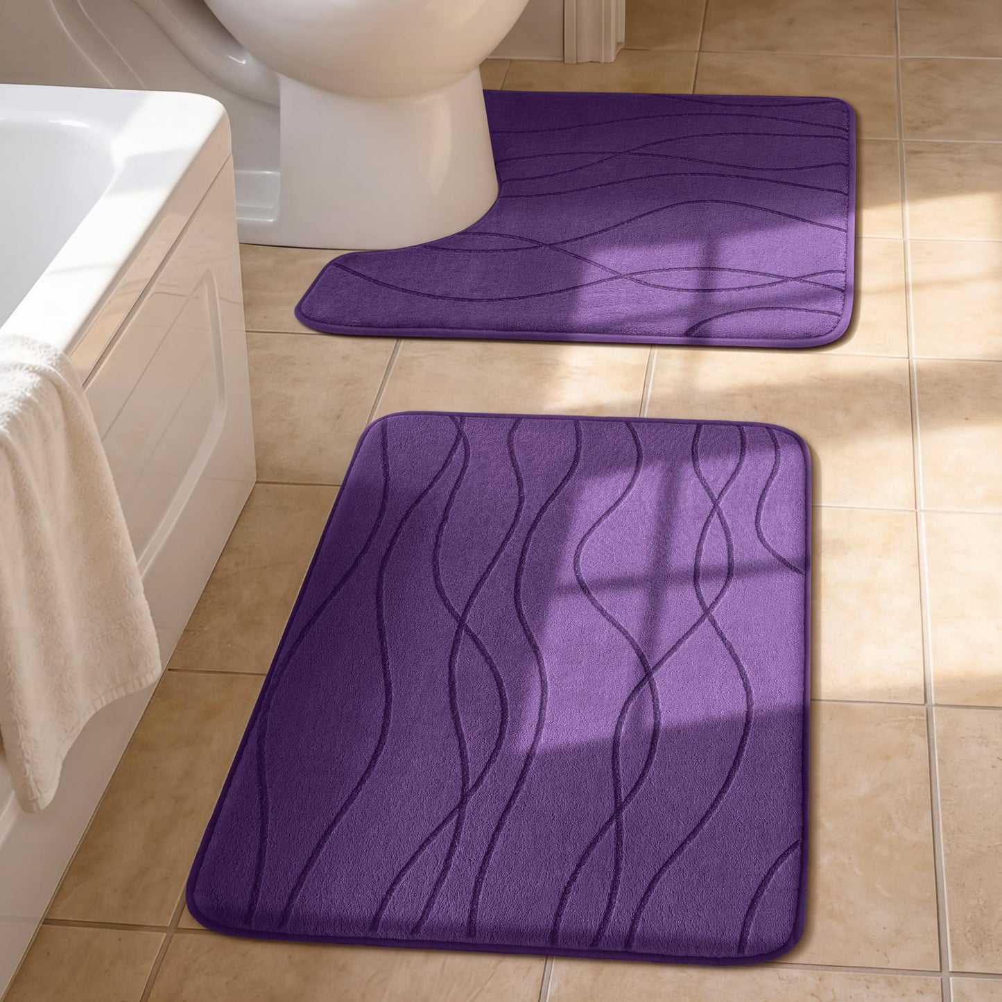 Memory Foam Bath Rug Set Non Slip Absorbent Quick Dry Bathroom Mat