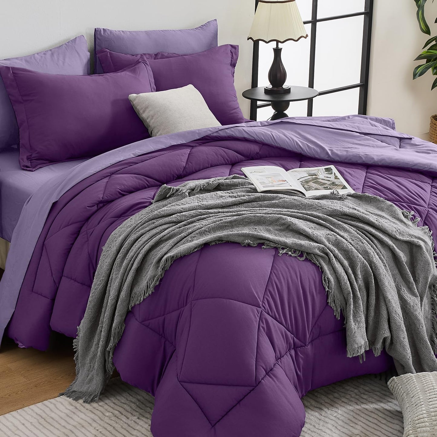 Comforter Set 7 Piece Bed in a Bag All Season Down Alternative Bedding