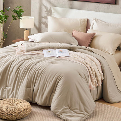 Washed Cotton Comforter Set 7 Piece Bed in a Bag Soft Breathable Bedding