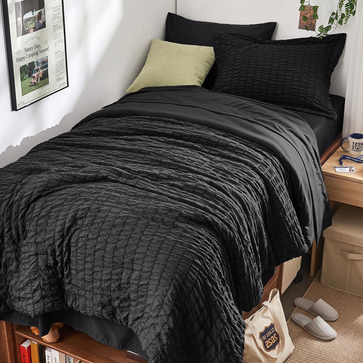 Seersucker Comforter Set 7 Piece All Season Bed in a Bag Bedding Set