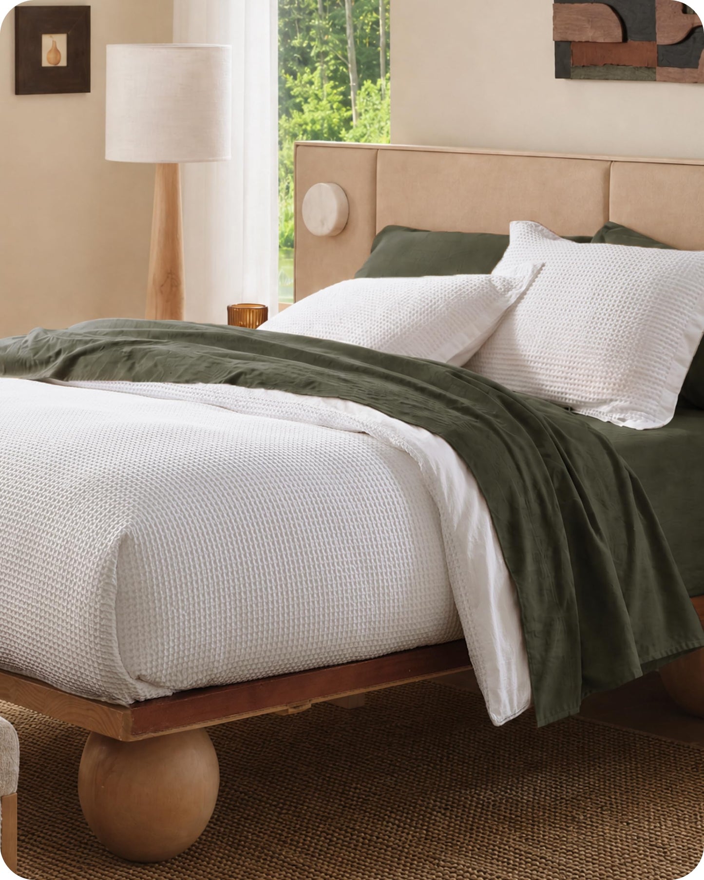 Cotton Waffle Weave Duvet Cover Set 100% Breathable All Season Bedding