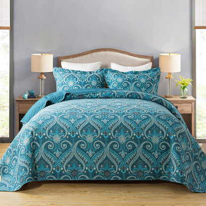 Floral Quilt Set 3 Piece Oversized Bedspread Coverlet Set Lightweight Bedding