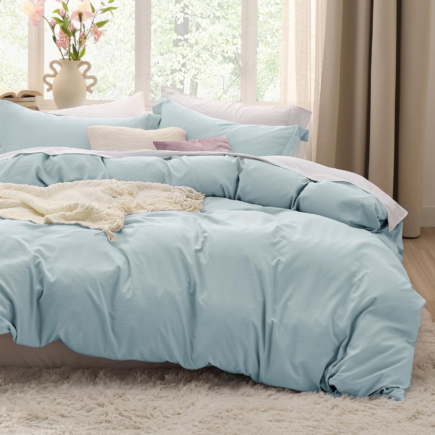 Soft Prewashed Duvet Cover Set Zipper Closure Pillow Covers Lightweight Bedding