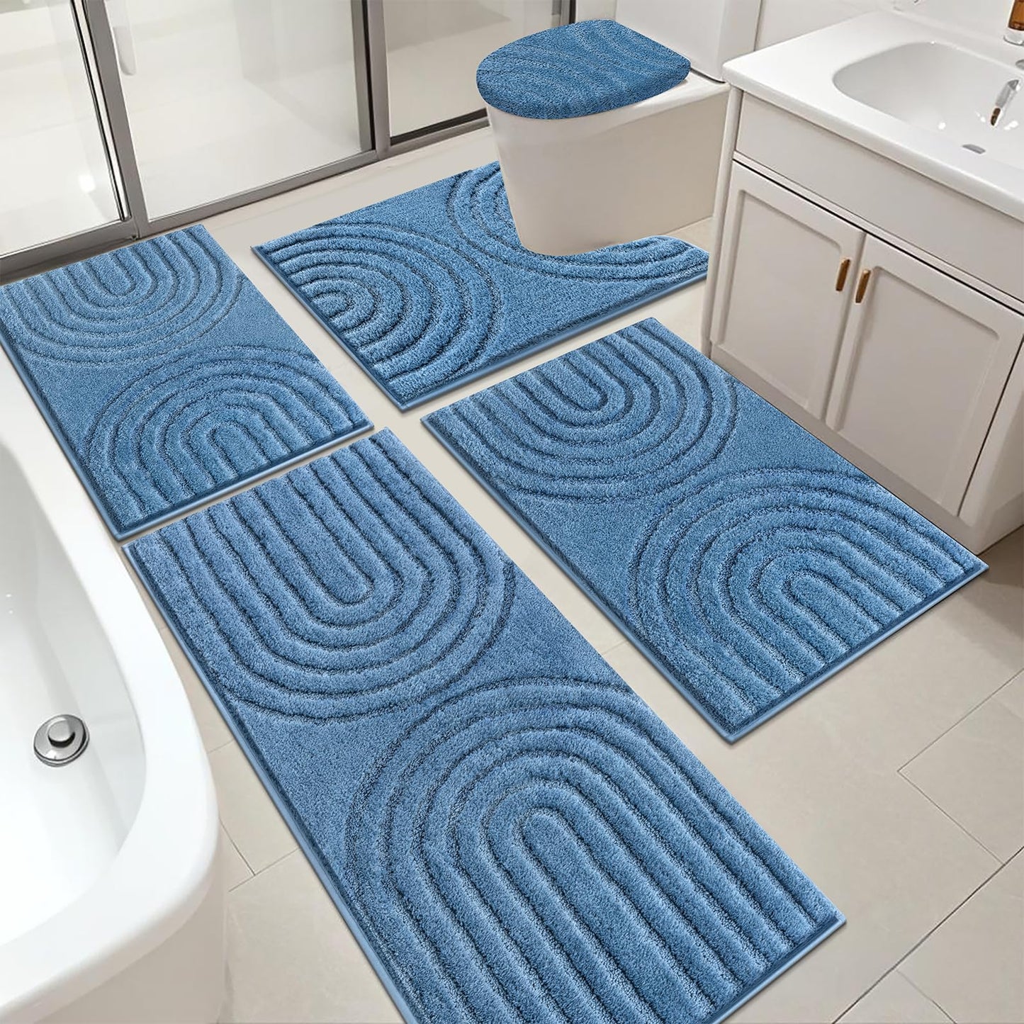 Microfiber Bath Rug Set Non Slip Contour Toilet U Shaped Bathroom Mat