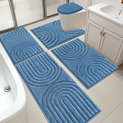 Microfiber Bath Rug Set Non Slip Contour Toilet U Shaped Bathroom Mat