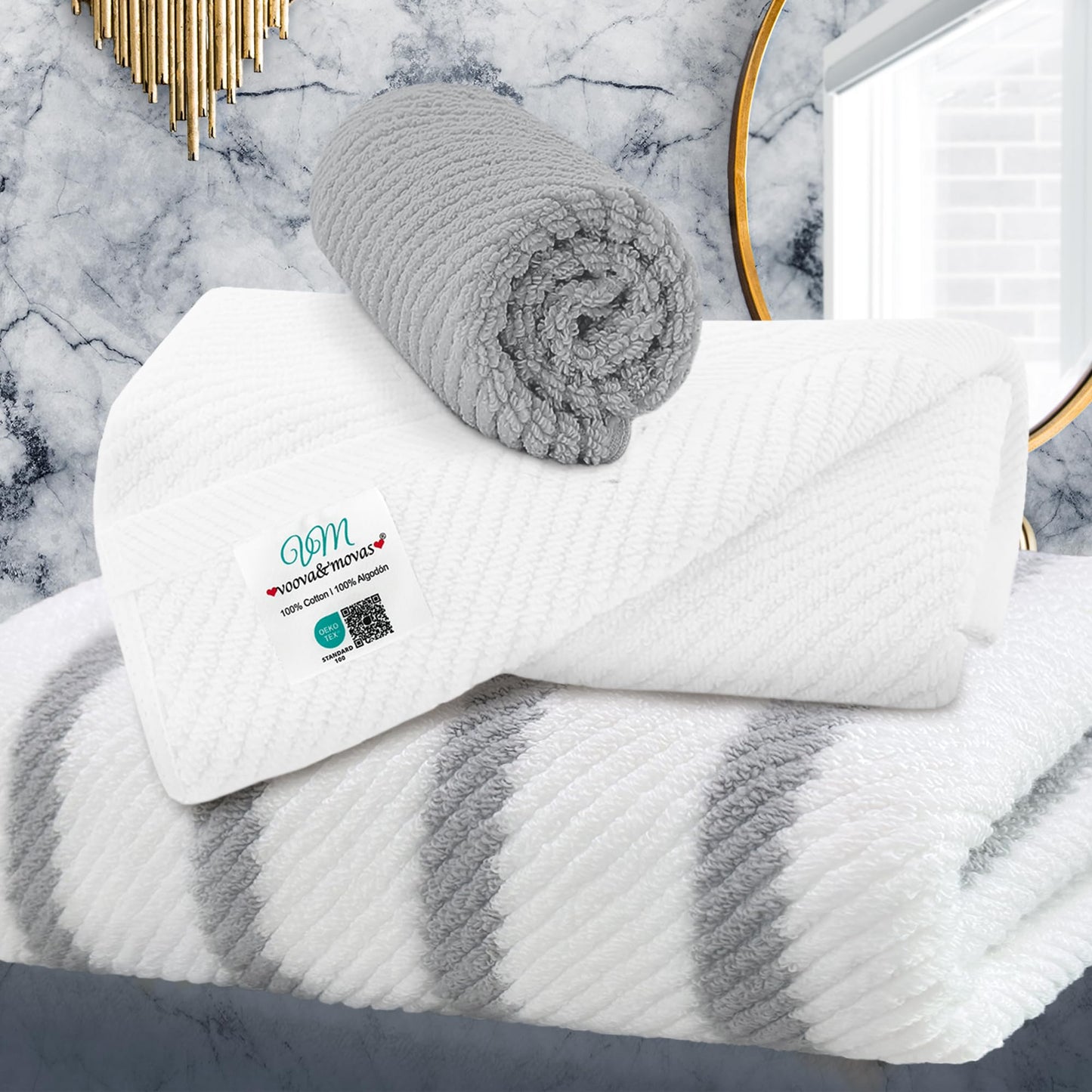 Cotton Bath Towel Set 6 Piece Soft Quick Dry Bathroom Towels Large Gift Set