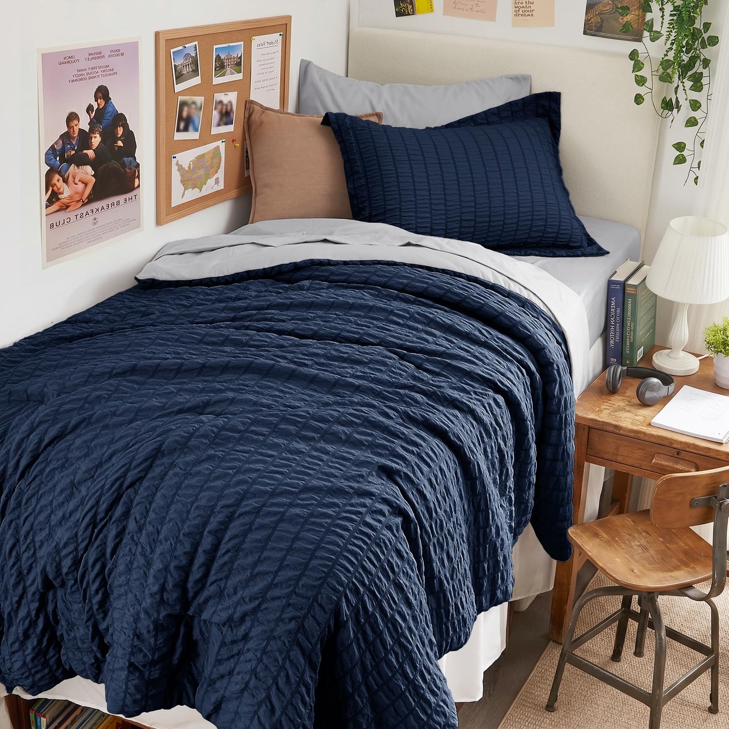 Seersucker Comforter Set 7 Piece All Season Bed in a Bag Bedding Set