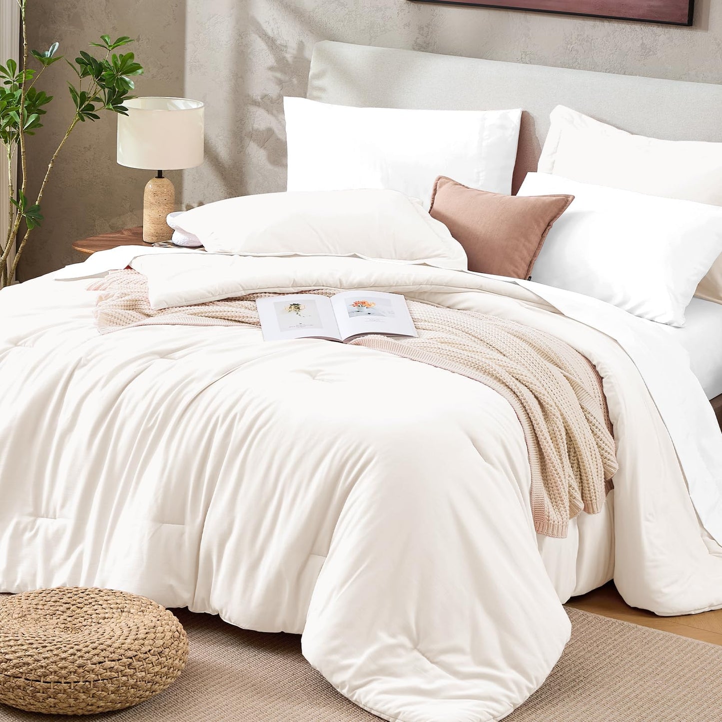 Washed Cotton Comforter Set 7 Piece Bed in a Bag Soft Breathable Bedding