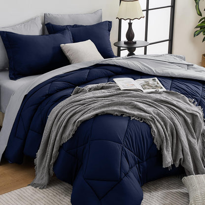 Comforter Set 7 Piece Bed in a Bag All Season Down Alternative Bedding