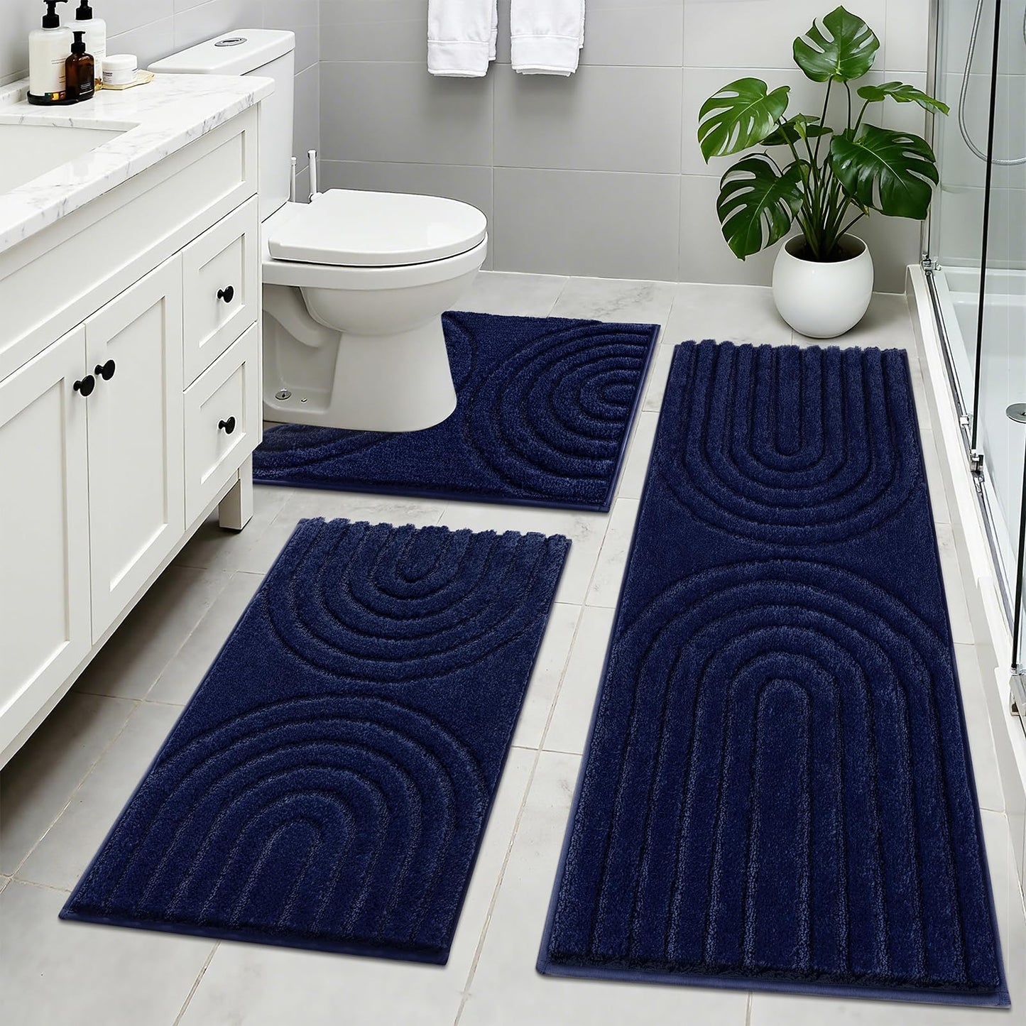 Microfiber Bath Rug Set Non Slip Contour Toilet U Shaped Bathroom Mat