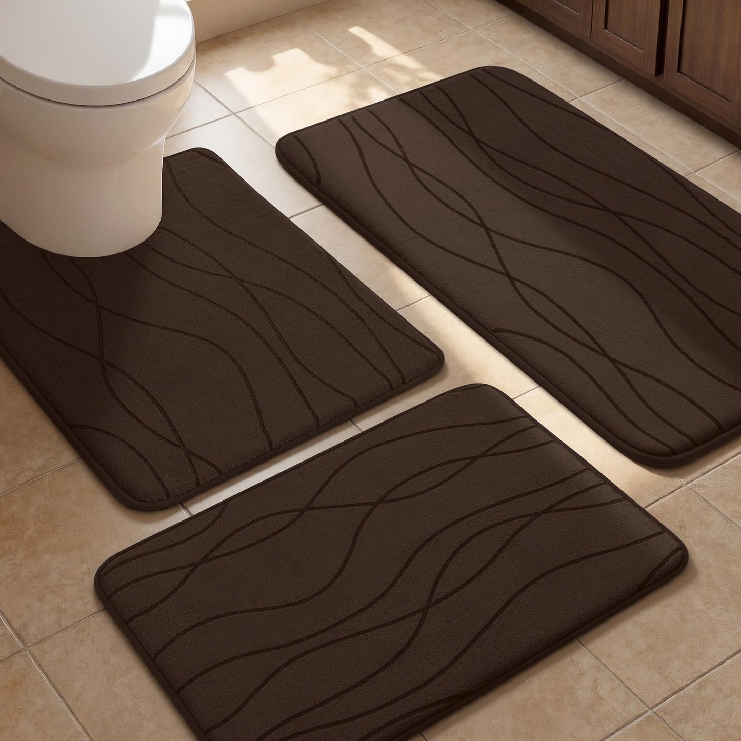 Memory Foam Bath Rug Set Non Slip Absorbent Quick Dry Bathroom Mat