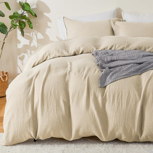 Cotton Muslin Duvet Cover Set Twin Lightweight Breathable Summer Bedding