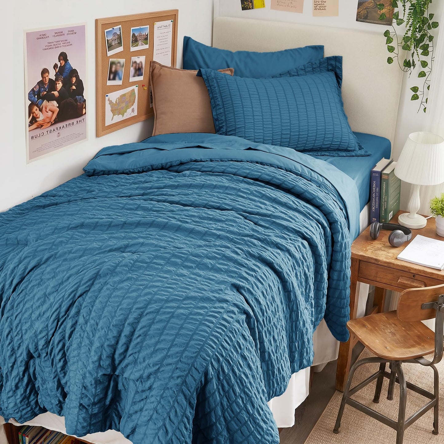 Seersucker Comforter Set 7 Piece All Season Bed in a Bag Bedding Set