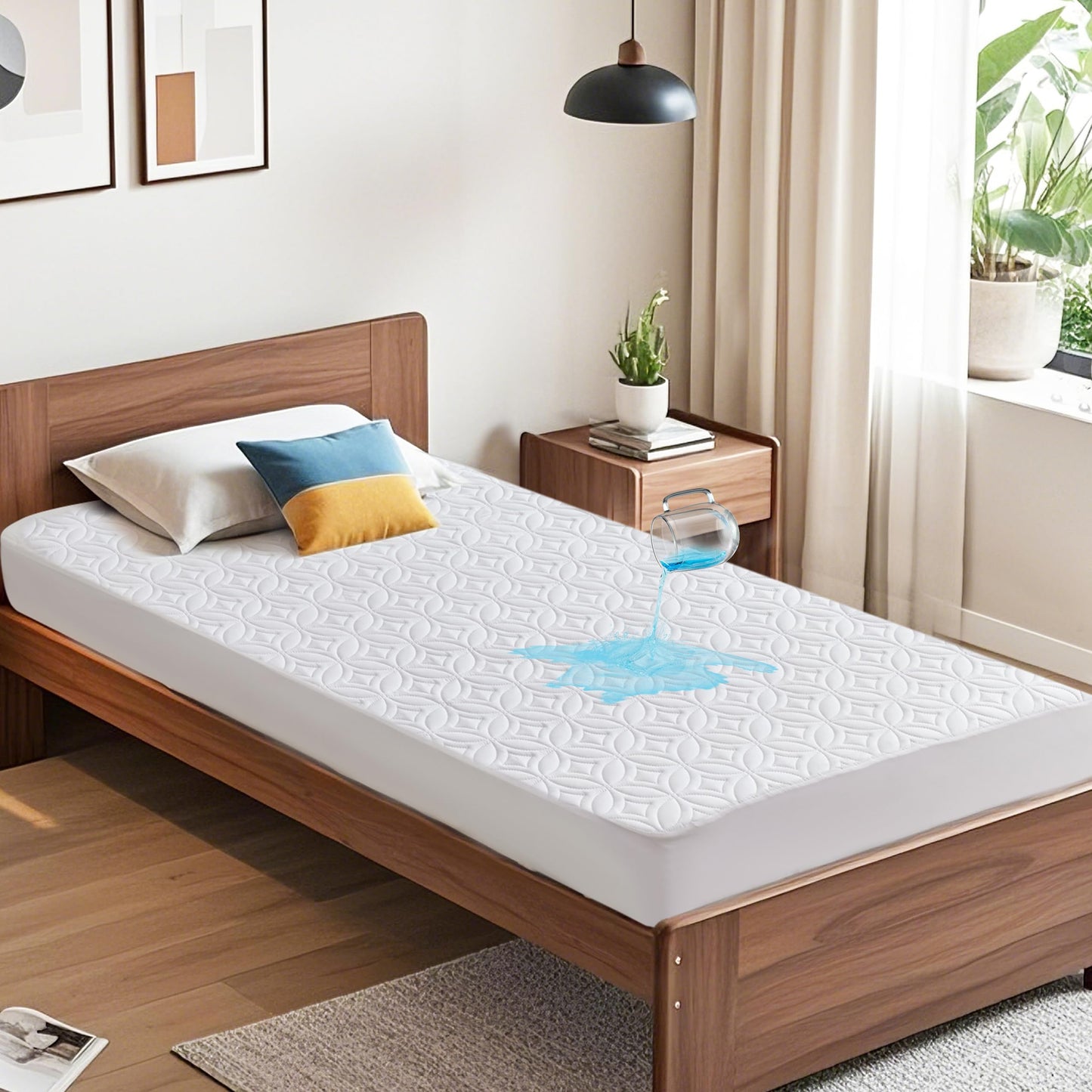 Quilted Waterproof Mattress Protector Deep Pocket Breathable Fitted Mattress Cover