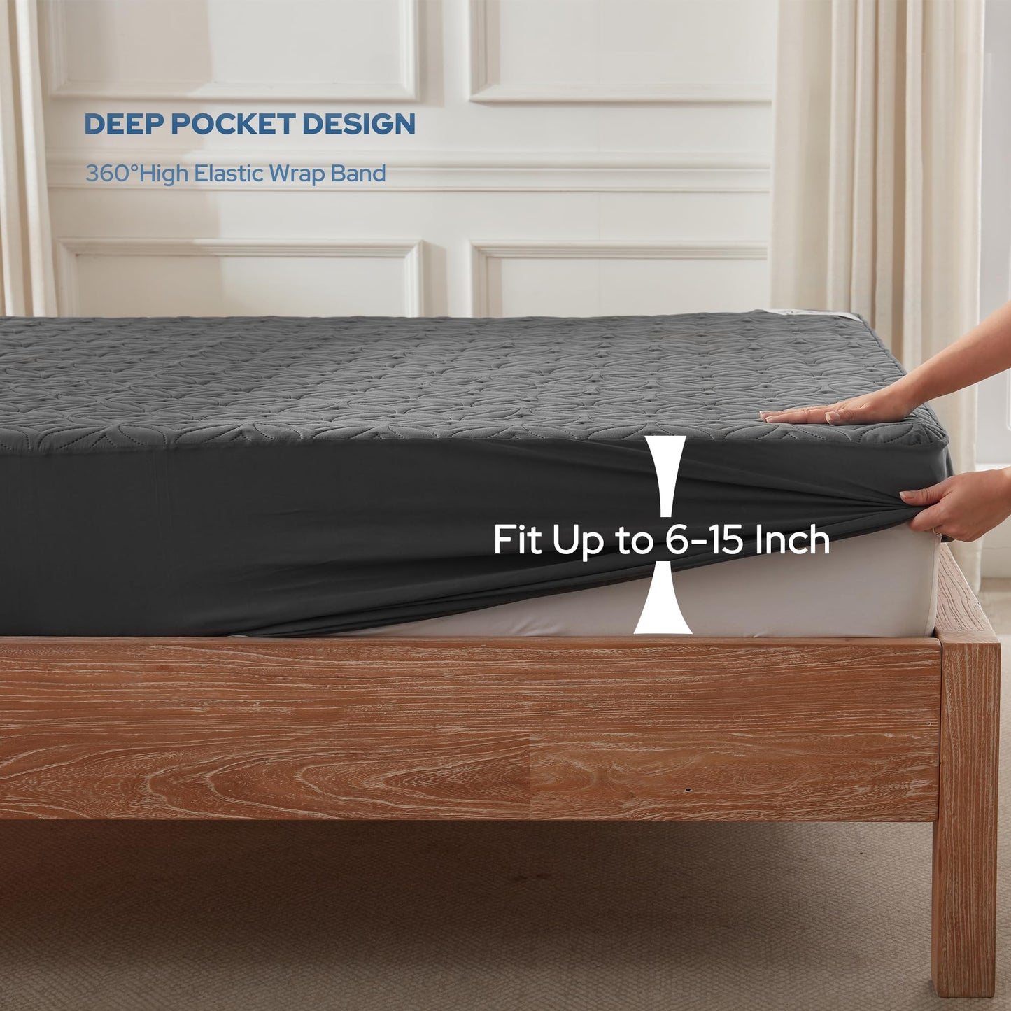 Quilted Waterproof Mattress Protector Deep Pocket Breathable Fitted Mattress Cover