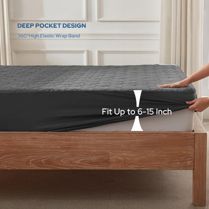 Quilted Waterproof Mattress Protector Deep Pocket Breathable Fitted Mattress Cover
